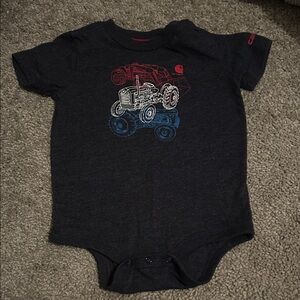 Carhartt Dark Gray Baby Bodysuit with Red and Blue Tractor